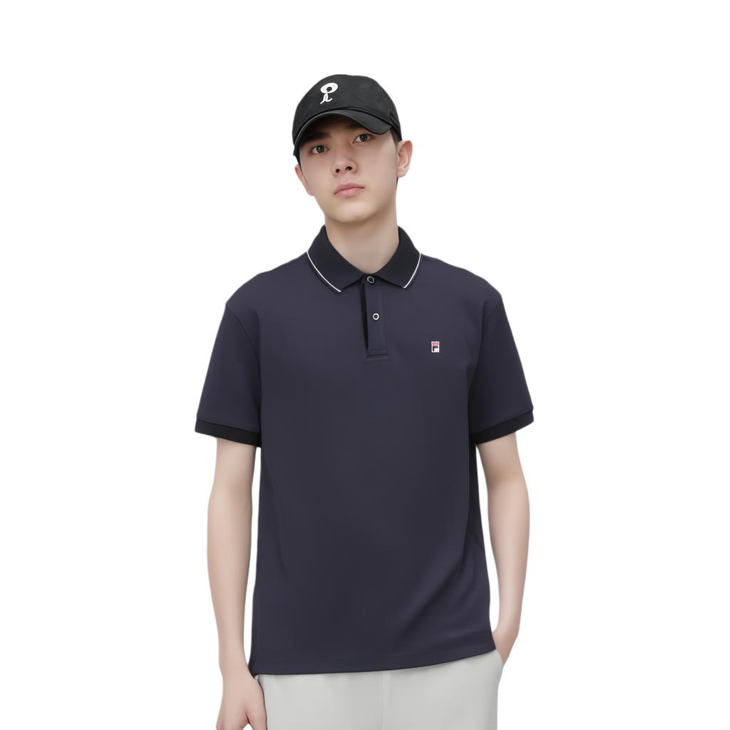 Fila Logo Print Knitted Casual Short Sleeve Polo Shirt Men Polo Shirts Legendary-Blue F11M411102F-NV