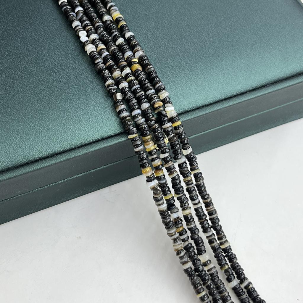 Natural Shell Beads 5×5mm, 38cm Strand Mixed Black Yellow Flat Round Heishi Spacer Beads for DIY Bracelet Necklace Jewelry Making