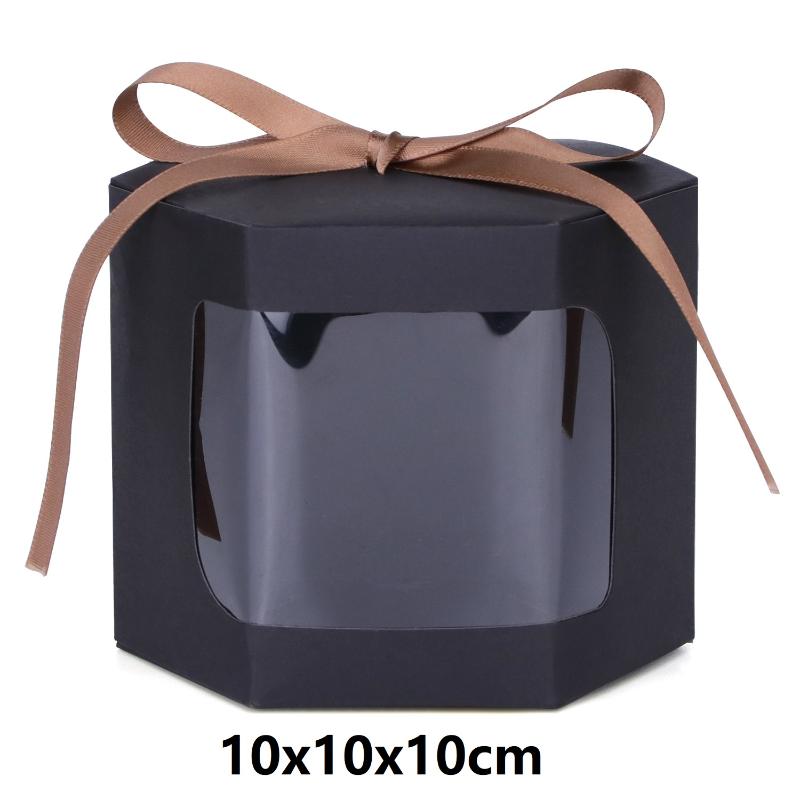 10 Pezzi Scatole per Torta Sacchetti di Carta Confezionamento Scatole Esagonali per Caramelle con Finestra Trasparente in PVC Scatola Regalo di Compleanno Confezioni per Dolci