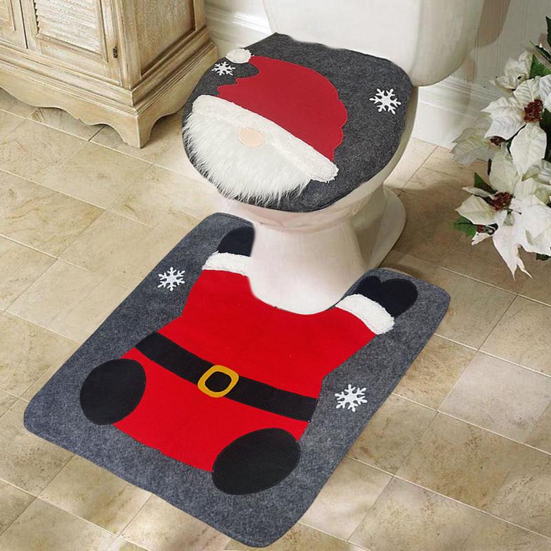 Weihnachts-Wicht Toilettensitzbezug mit Teppich Wicht Wasserabsorbierender Toilettensitzbezug für Weihnachten Staubdichtes Toilettensitzbezug-Set