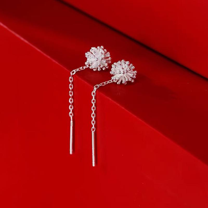925 Silver Needle Short Chain Tassel Metal Dandelion Stud Earrings For Women Party Classic Jewelry Plant Accessories