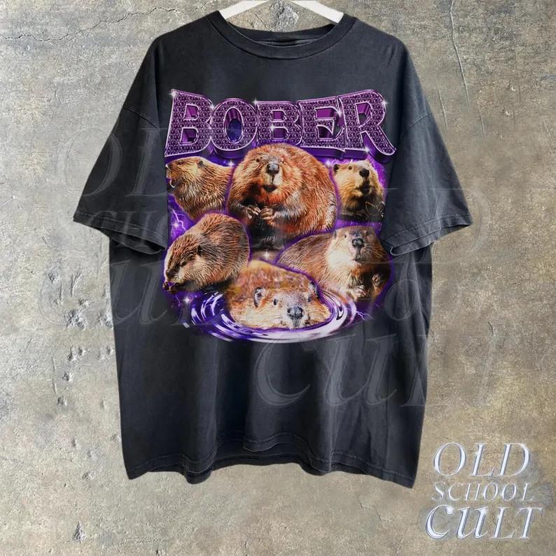 Bober Meme Vintage Style Graphic Shirt Beaver Funny Retro Tee 2000s Nature Unisex T-Shirt XXXL