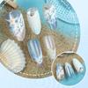 30-Piece Beach Style Wearable Nails Set: 3D Rhinestone Art with Waves, Stars, & Shells
