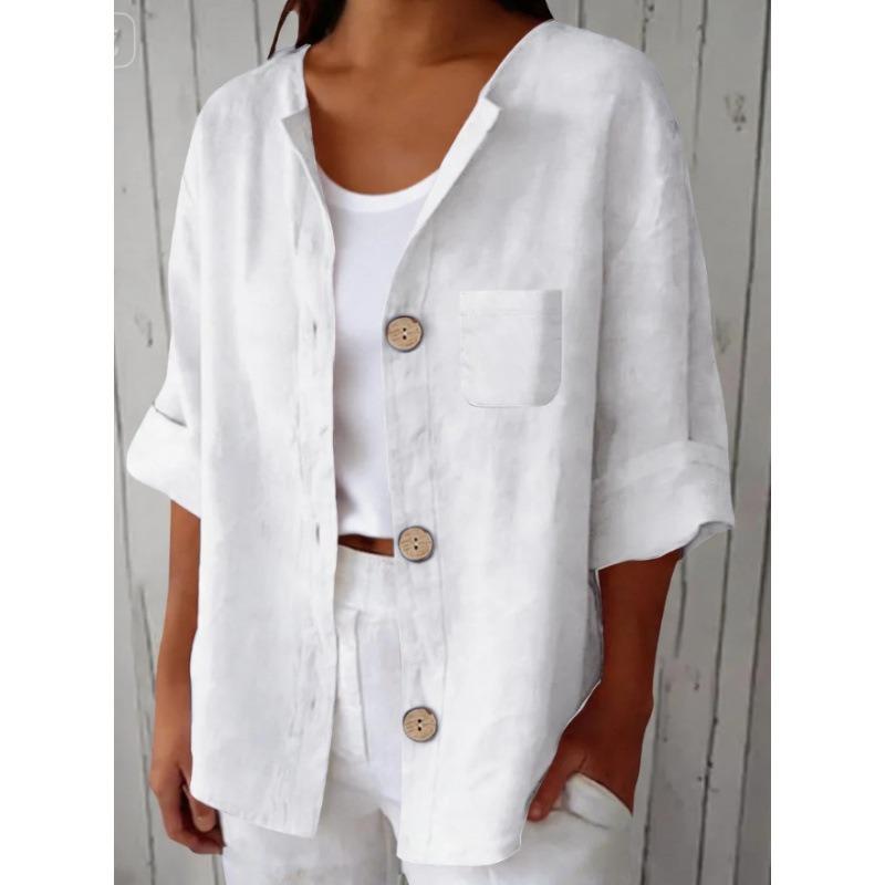 Women S Vintage Loose Fit 3 4 Sleeve Cardigan Shirt Casual Top