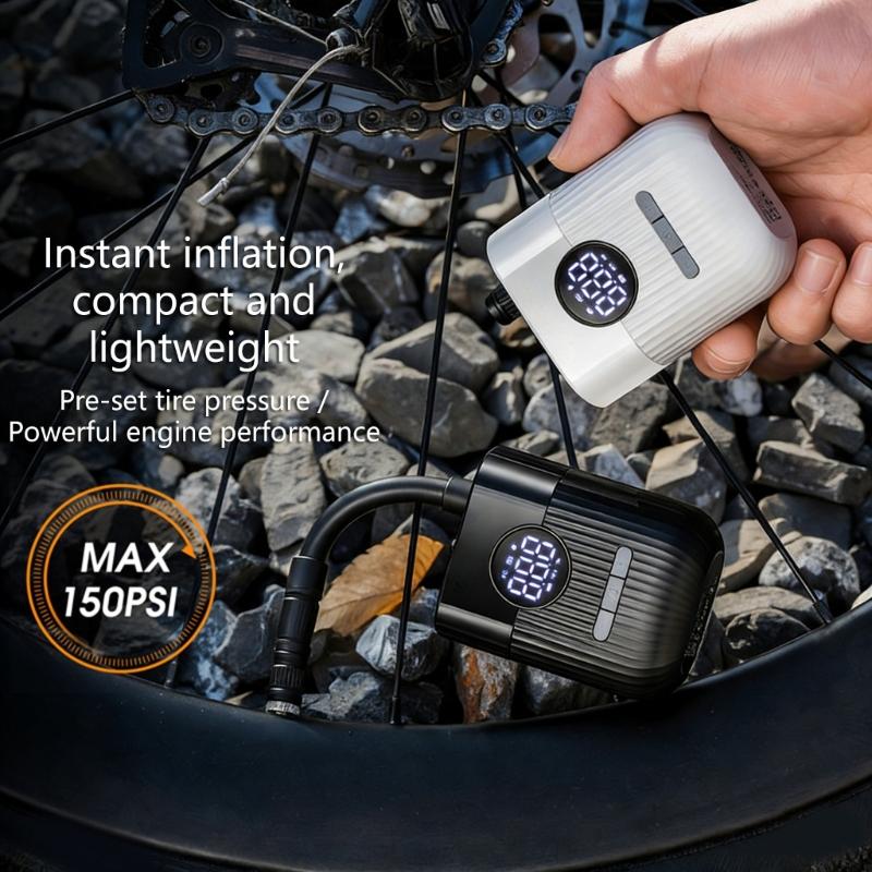 Compacts Rechargeable Air Pumps for Bicycles 150PSI Capacity Light Weight Plastic Construction Travel Cycling Essential