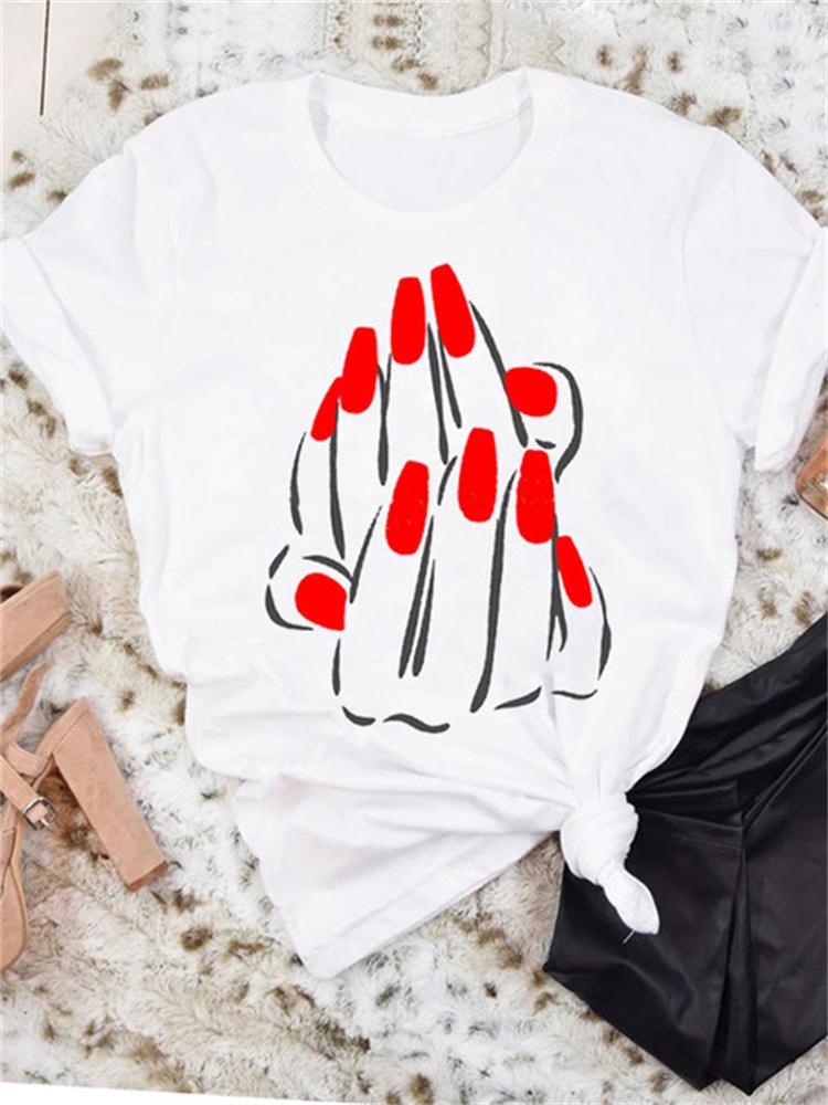Maycaur New Nail Polishl Women's Fashion Tops 90s Girls Streetwear Casual Short Sleeve T-shirts Women's T-shirts Female Tops Tee
