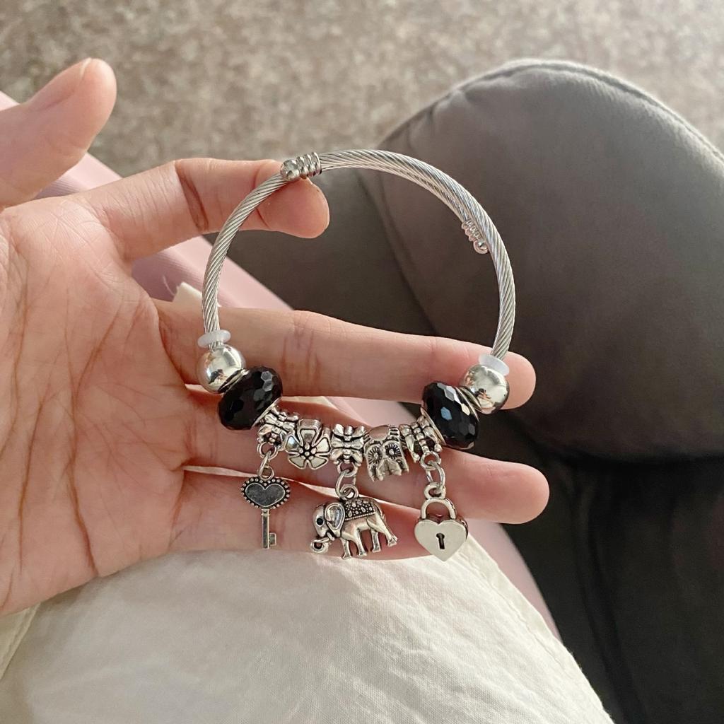 1PC Women's Fashion Pan Family Multi Element Beaded Elephant Key Bracelet Date Travel Banquet Party Holiday Dressing Gift