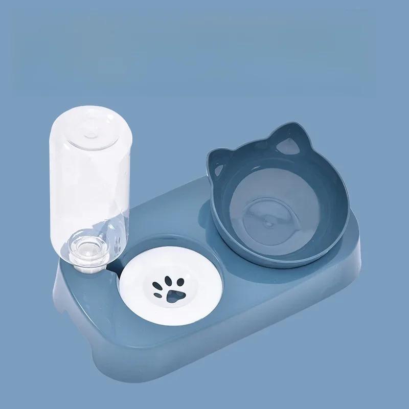 Cute Pet Cat Bowl Automatic Feeder Water Dispenser Dog Cat Food Bowl with Drinking Raised Stand Double Dish Bowls Pet Supplies