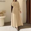 ZANZEA Women Casual Turn Down Collar Solid Color Long Sleeve Muslim Dress