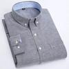 Men's Oxford Long-sleeved Shirts Casual Striped Gray Green Navy Business Long Sleeve Slim Button Up Shirt Men Fashion Trends