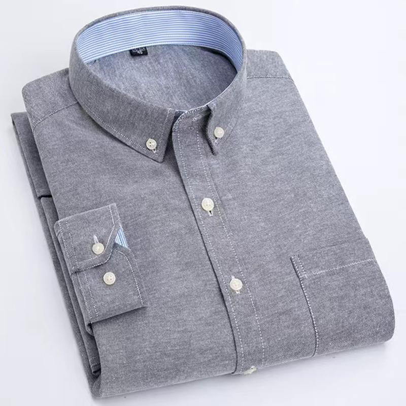 Men's Oxford Long-sleeved Shirts Casual Striped Gray Green Navy Business Long Sleeve Slim Button Up Shirt Men Fashion Trends