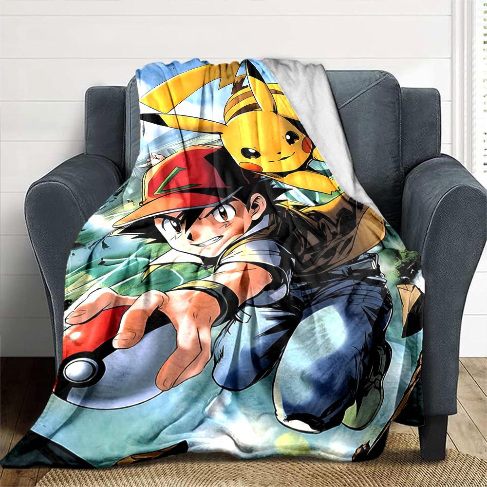Pikachu Trainer Adventure Flannel Blanket Super Soft Warm Cozy Blanket For Sofa Bed Office Travel Allseason Home Decor Gift