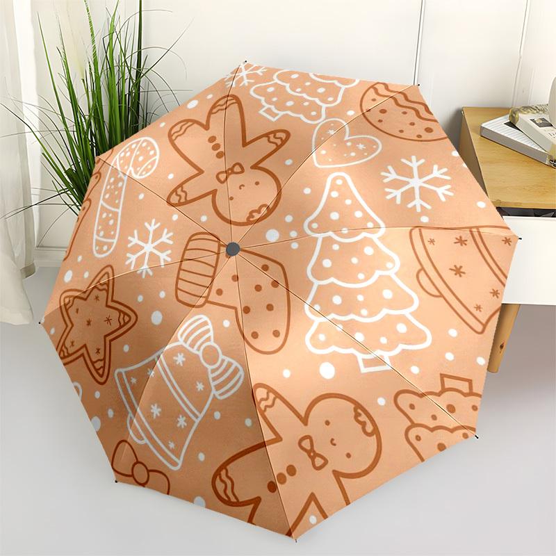1pc Christmas Cookies Pattern Umbrella with Plastic Handle,Compact & Stylish,Cartoon Pattern,Outdoor UmbrellaPT286