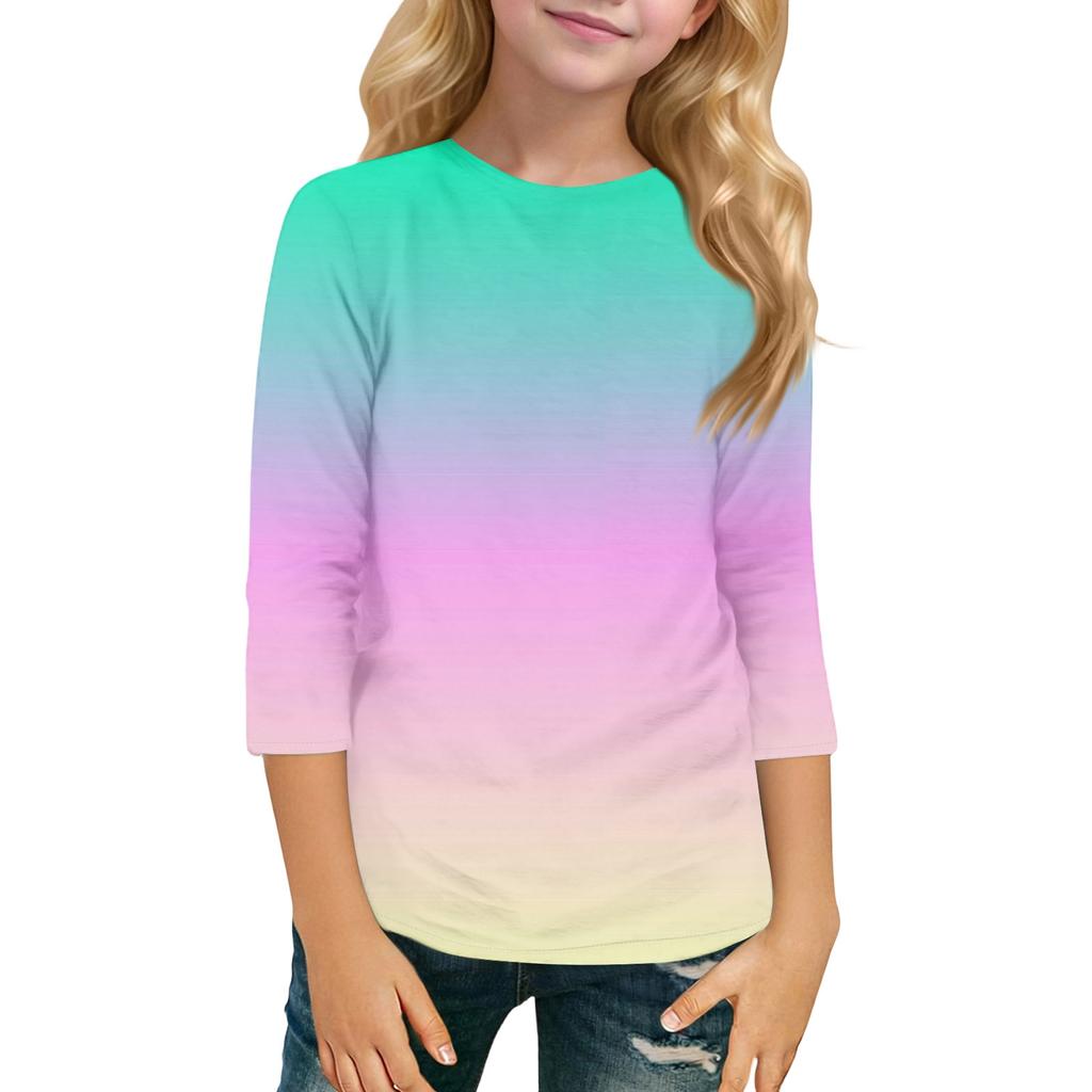 Kinder Freizeit Sieben-Viertel-Ärmel Rundhals Mode T-Shirt Top