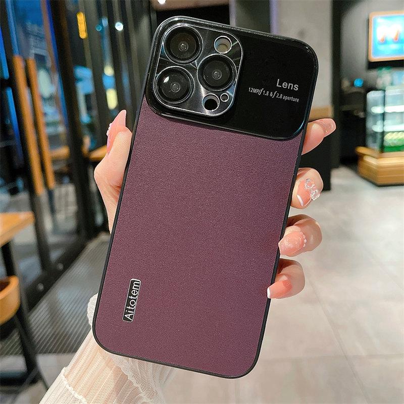 Funda de lujo nueva con patrón de cuero liso, ventana grande con película para lente, adecuada para iPhone 14 13 12 11 Pro Max, fundas todo incluido anticaídas