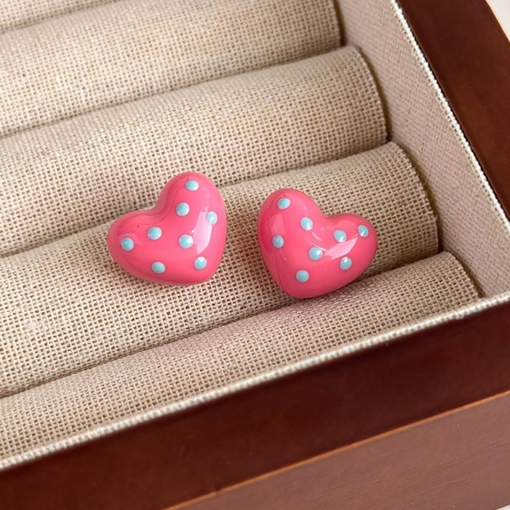 Polka Dot Heart Dot Stud Earrings Colorful Stud Earrings Elegant Heart Earrings Women
