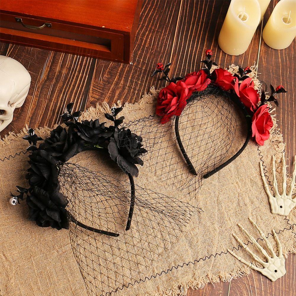 with Veil Halloween Rose Flower Headband Festiva Party Day of The Dead Headpiece  for Women