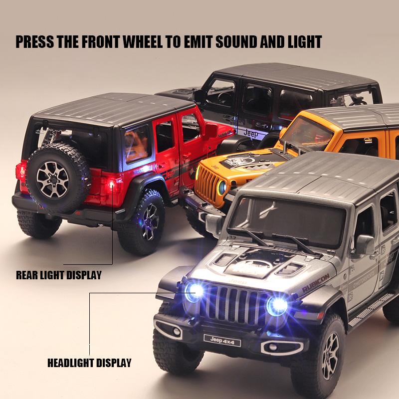 1/22 Scale Jeeps Wrangler Pickup Off-road Vehicle Alloy Model Car Simulation Sound and Light Diecast Metal Toy Collection Gift for Boy