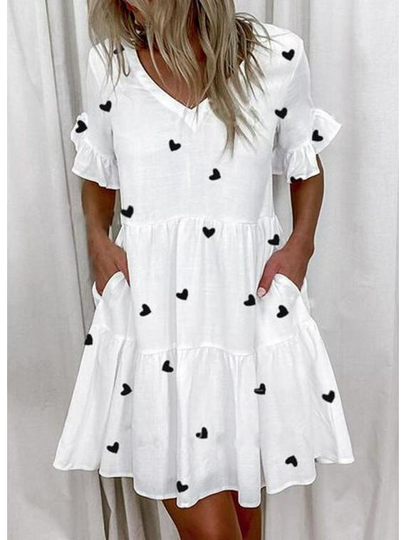 Europäische und amerikanische Damenmode Kurzes Print Rüschen Taschenkleid