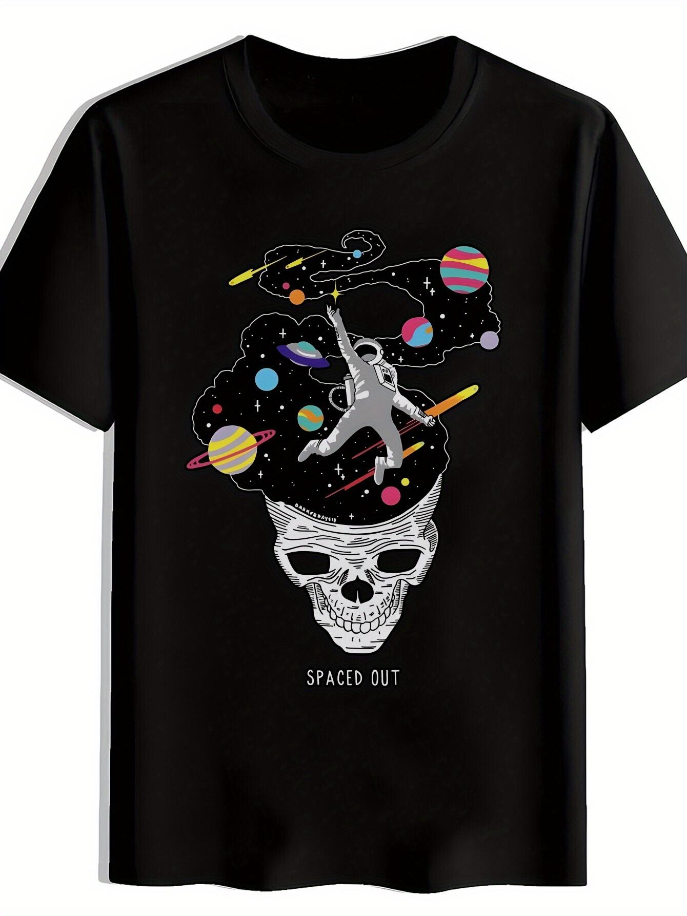 Black T-shirt with Skull and Space Design -  Spaced Out  Graphic S