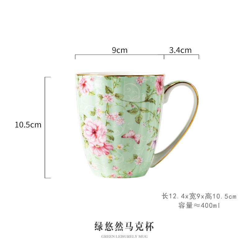 European Bone China Coffee Mug 400ml Ceramic Couple Water Cup Exquisite Flower Afternoon Tea Flower Tea Cup Home Breakfast Mug