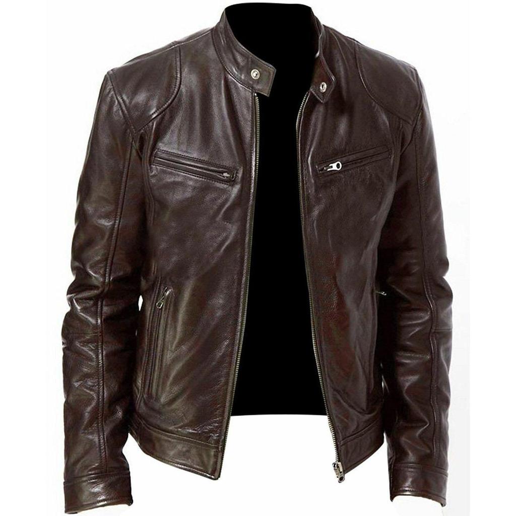 Jacket Mens Motorcycle PU Jacket Slim Fit Jackets Autumn Zipper Windproof Leather Coat Men Clothing Plus Size