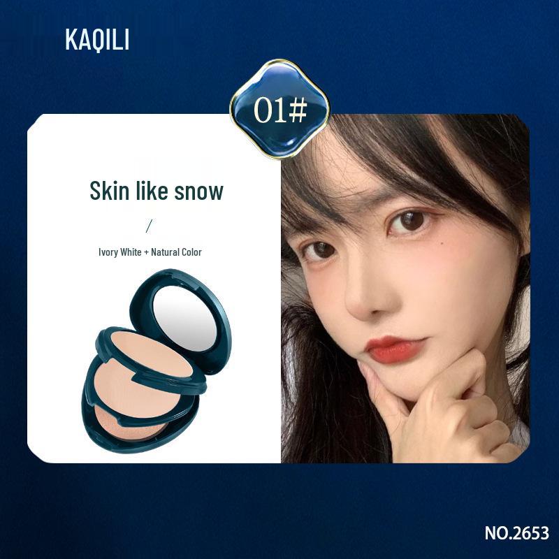 KaQiLi Pink Dai Silver Dual-Layer Pressed Powder: Natural Finish Concealer & Contour for Wet/Dry Use
