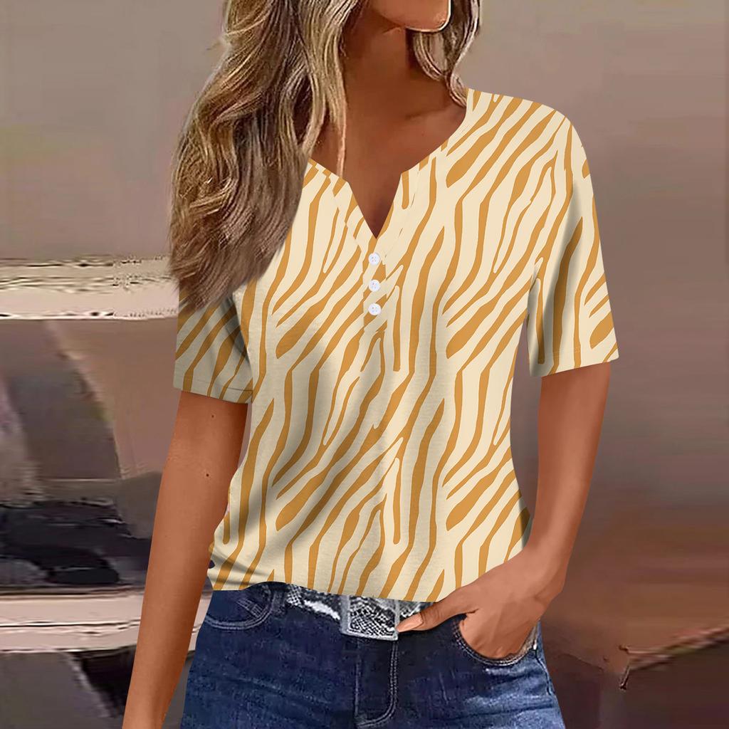 Women's T Shirt Tee Print Button Short Sleeve Daily Weekend Fashion Basic V- Neck Regular Top