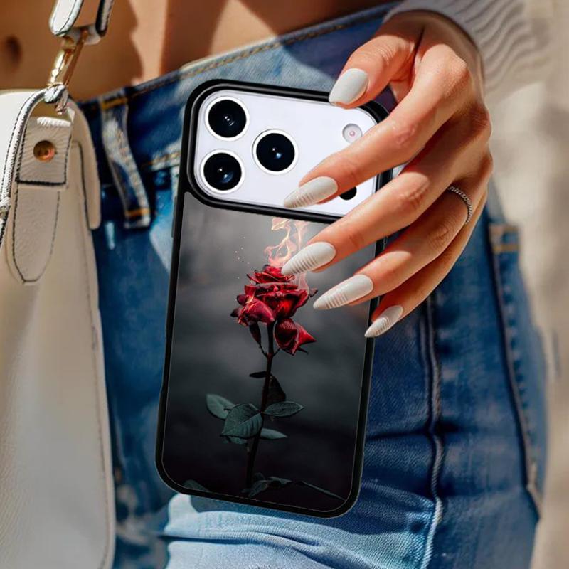 

Burning Love Rose Phone Case For iPhone 17 Air 14 15 13 12 Max Cover For Apple 14 15 16 16e 11 Pro Max Plus Coque iPhone 17pro max