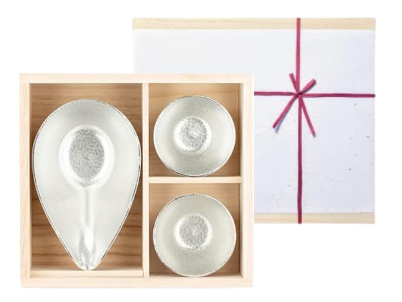 Washi Paper Katakuchi Medium and Sake Cup Set in Paulownia Wood Box [Nousaku Wrapping] - (2 pieces) KM1=G2P