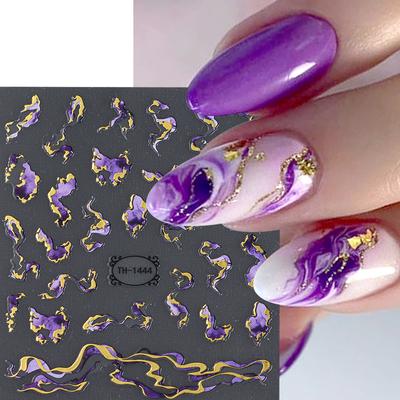 Nails Stickers Purple Blue Brown Ink Design Decals Decorations Art Self-Adhesive Holographic Slider Manicure Supplies