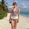 Spice Girl Style Zweiteiliger Badeanzug mit Schlitz Damen Nackenhalter Rückenfrei Sexy Reiner Insel Strand Badeanzug