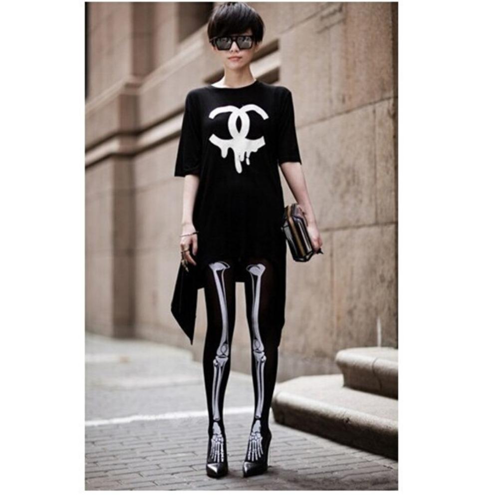 Foreign Trade Halloween Black Bones Stockings Skull Pantyhose Women's Black Stockings