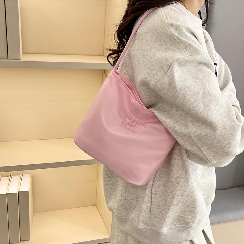 Summer New Simple Nylon Underarm Bag Design with Embroidered Alphabet Handheld Commuter Bucket Bag