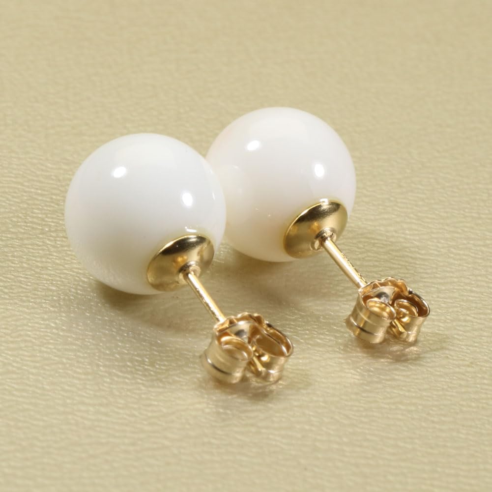 White coral round undyed earrings, gold-filled, beads,