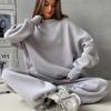 Casual European and American Women's Suit Solid Color Round Neck Large Size Loose Sweater Wide Leg Sweatpants Two-piece Set