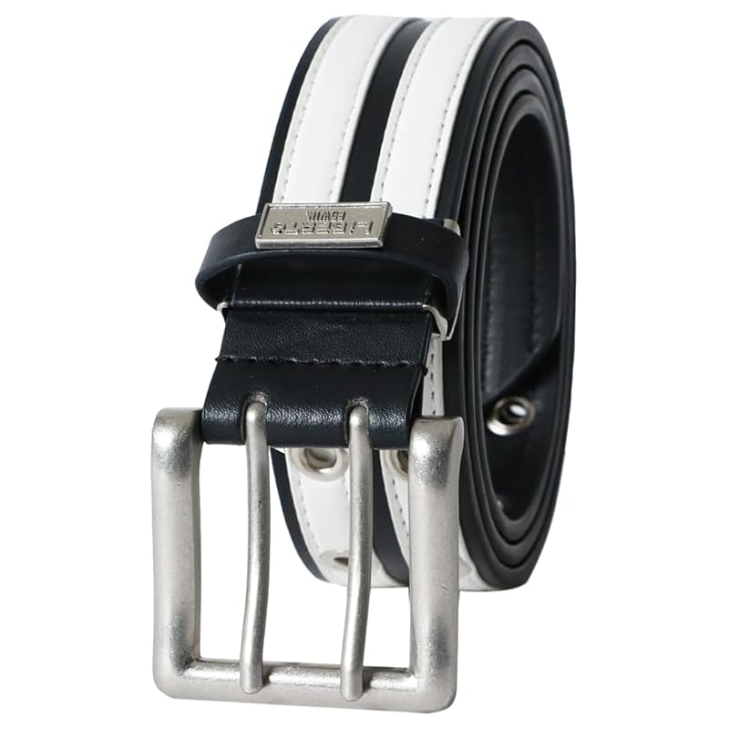 

[Liberto Edwin] belt men s double pin Synthetic leather eyelet belt casual black Free