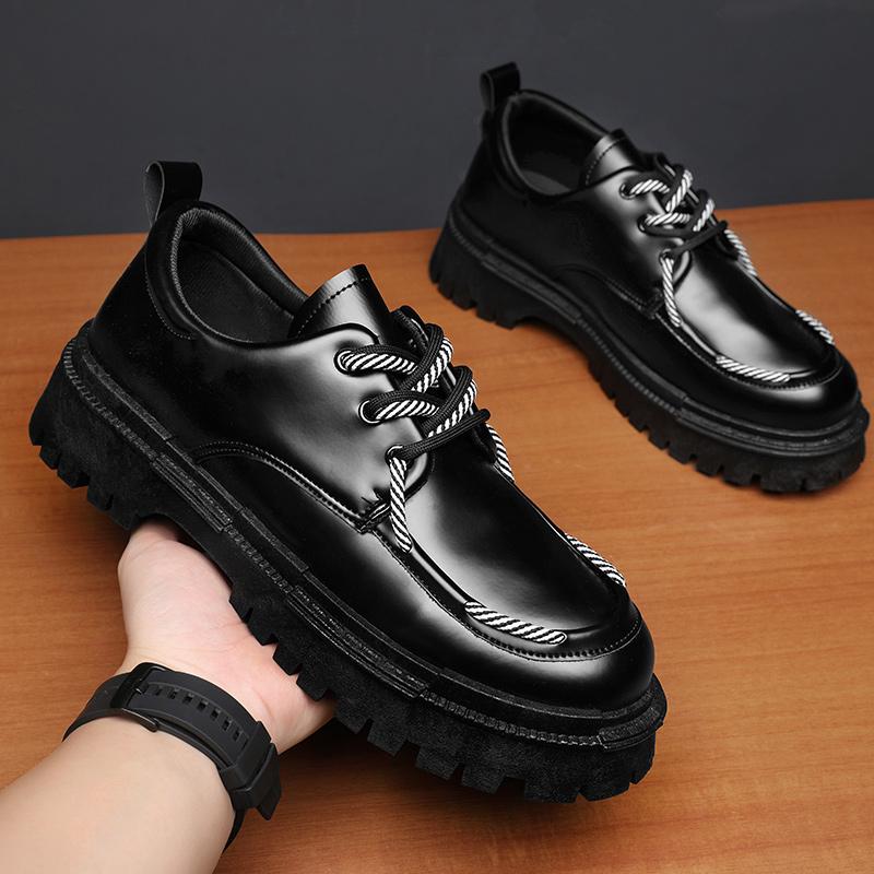Men Derby Shoes Leather Shoes Fashion Chunky Platform Retro Business Work Shoes Man Casual Flats Wedding Shoes Comfortable Cosy