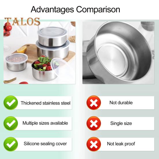 5Pcs Food Storage Bowl Easy To Clean Multi Functional Stainless Steel Bowl for Home Kitchen Camping Picnic