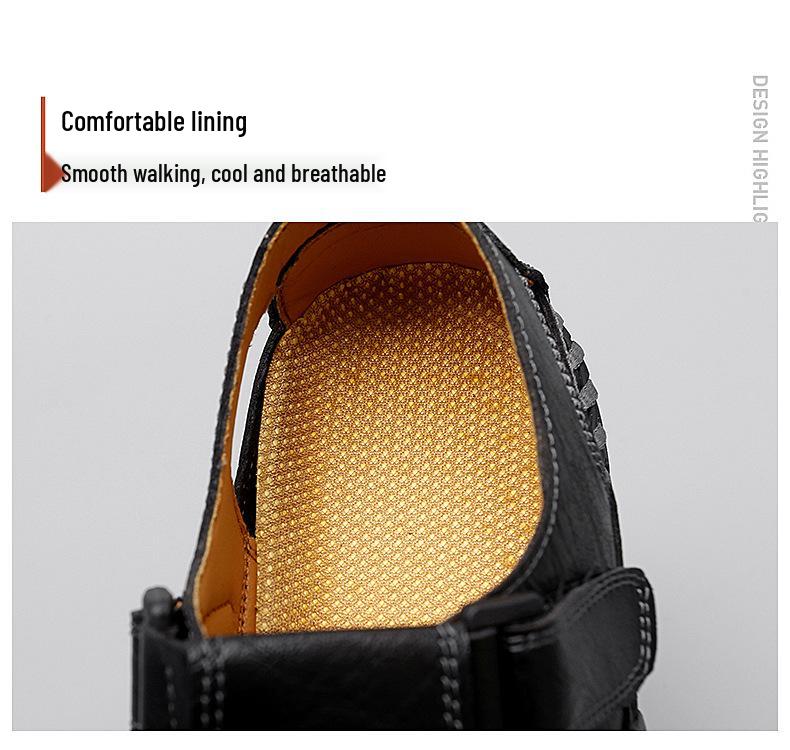 Men's Large Closed-Toe Handmade Leather Sandals, Breathable & Perforated for Beach