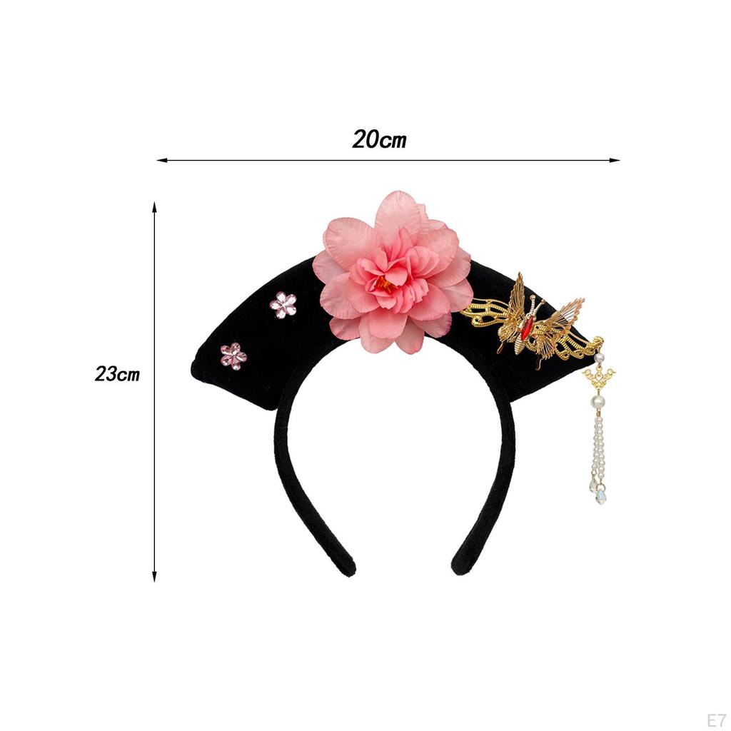 Čínská pokrývka hlavy pro děti s květinovým obručem do vlasů pro kostýmy večírkové fotografické rekvizity