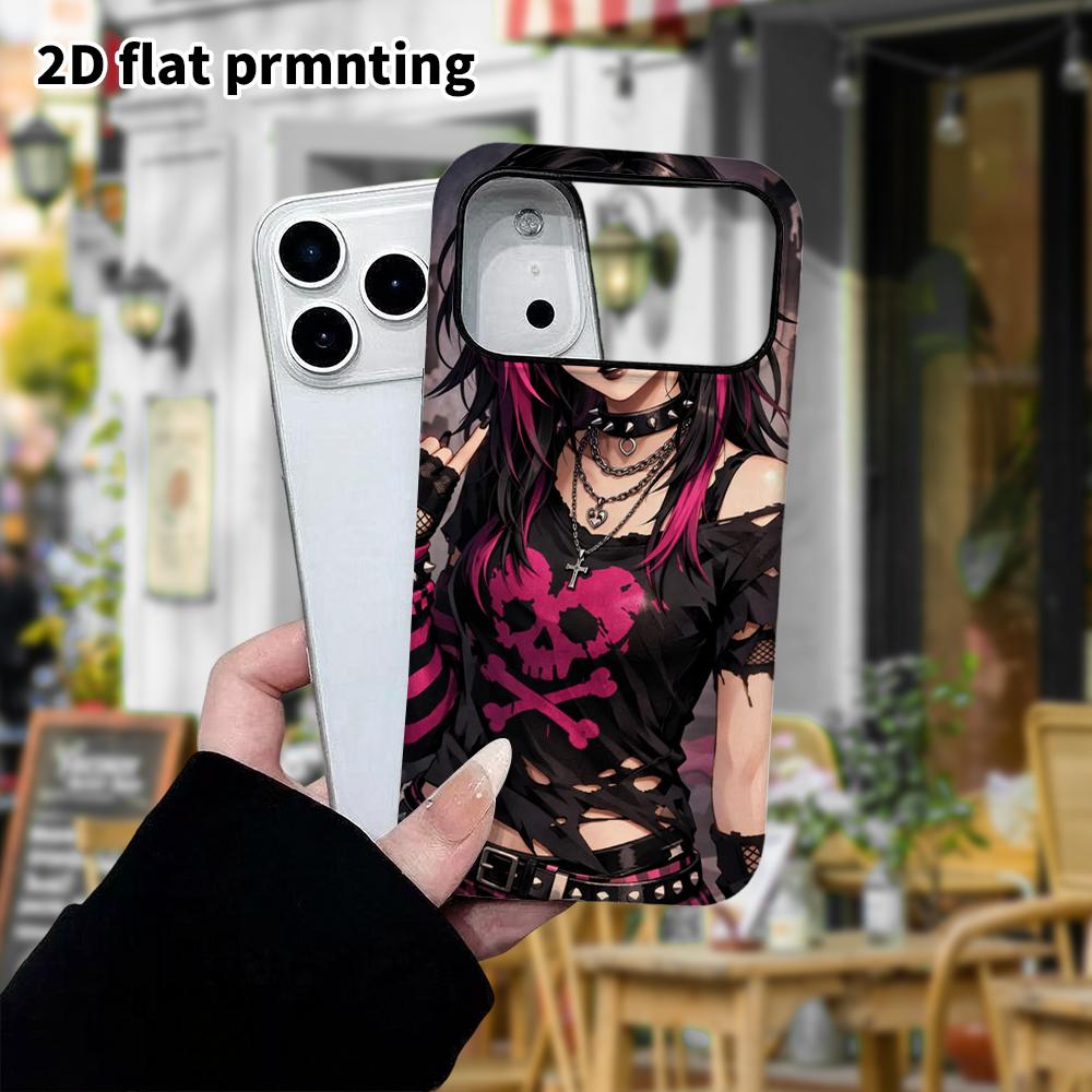 Phone case: 2D flat, suitable for iPhone 18 17 16 15 14 13 12 Pro, rock girl style, perfect holiday gift for Christmas and Halloween