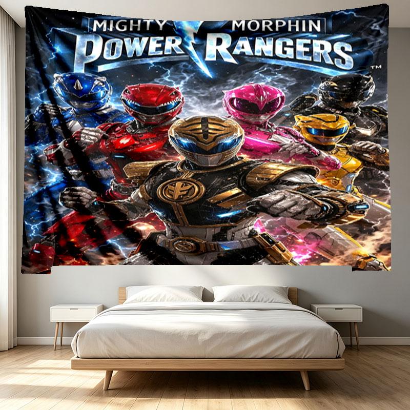 Mighty Morphin Power Rangers Druck Wandteppich - Tragbares Wanddekor Tuch, für Zuhause, Studentenwohnheim, Reise, Schlafzimmer, Wohnzimmer - Ideales Geburtstags-Einweihungsgeschenk