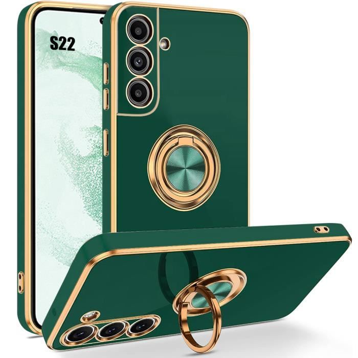Coque - BOOLING - pour Samsung Galaxy S22 - Vert Nuit - Protection Antichoc - Anneau Support