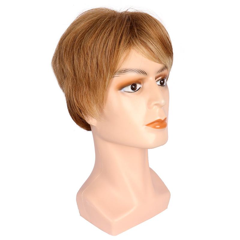 Synthetic Wig for Man Natural Short Straight Haircut Handsome Blonde with Bangs Daily Party Use Breathable Male Wigs