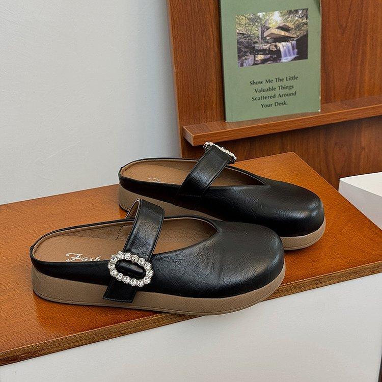 

Универсальные повседневные полутапочки-мешки женские весна-лето 2025 новые ленивые однопедальные туфли со стразами удобные и легкие 40 чёрный