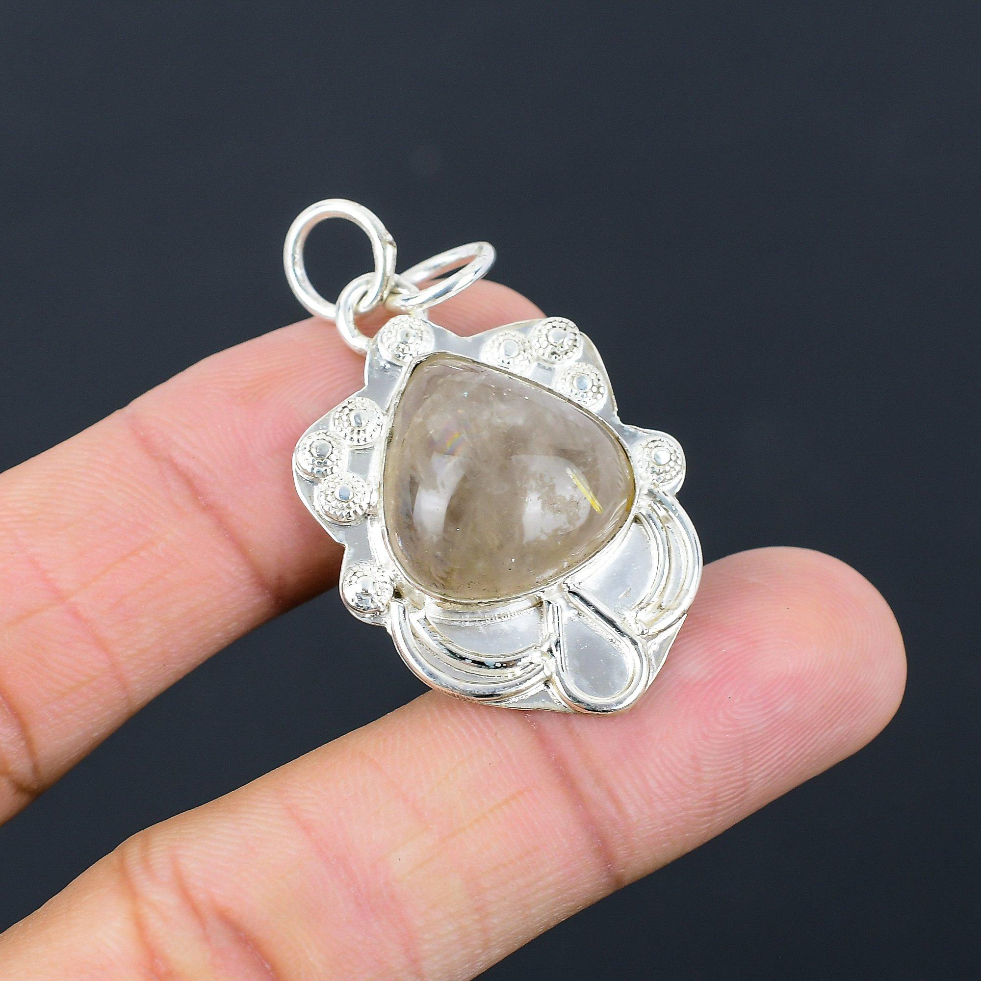 Sterling Silver Pear Golden Rutile Stone Engagement Art Deco New Pendant Jewelry