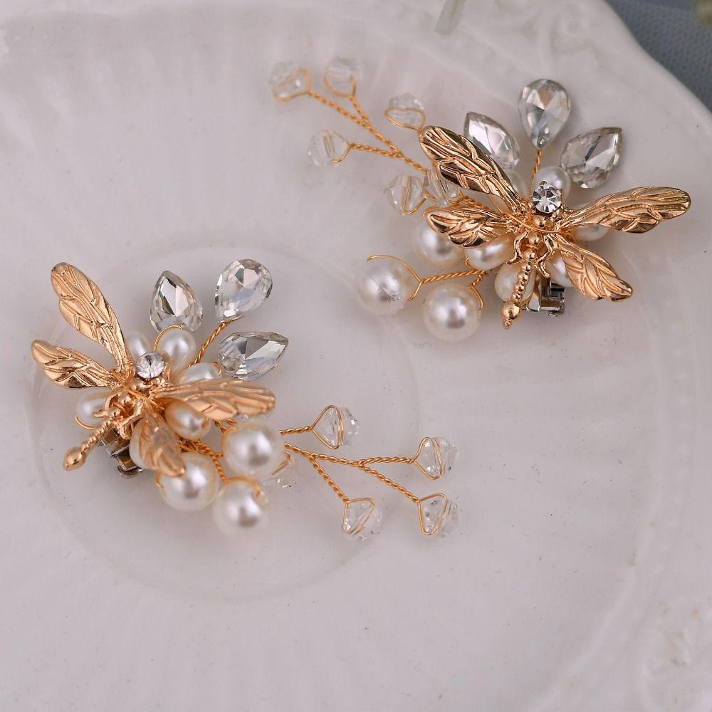 

1PC Crystal Pearls Alloy Shoes Decorations Clip Dragonfly shape Bag Pendant/Brooch