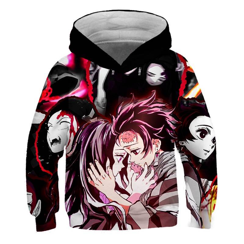 Японское аниме «Убийца демонов»: Детская толстовка с капюшоном Kimetsu No Yaiba Tanjiro с принтом, мультяшная, для выживания, мужская и женская куртка-пуловер 130