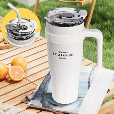 1 Stück Edelstahl-Eisbecher 1140 ml Isolierbecher mit Griff & Strohhalm Hält 24 Stunden kalt Auto-Isolierbecher Kaffee Wasser